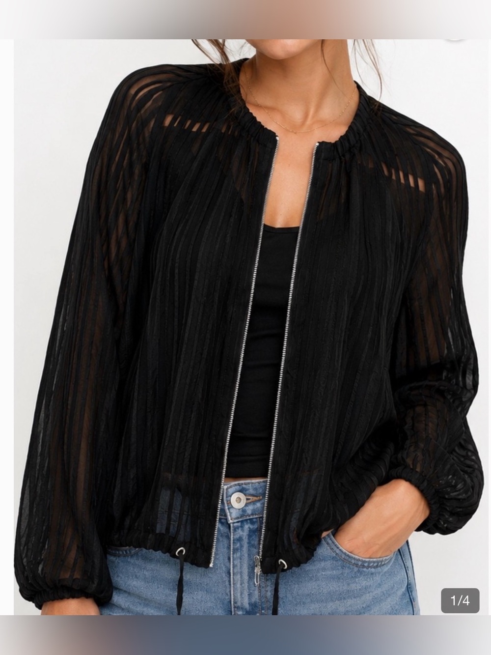Zara Black Sheer Pleated Utility Jacket